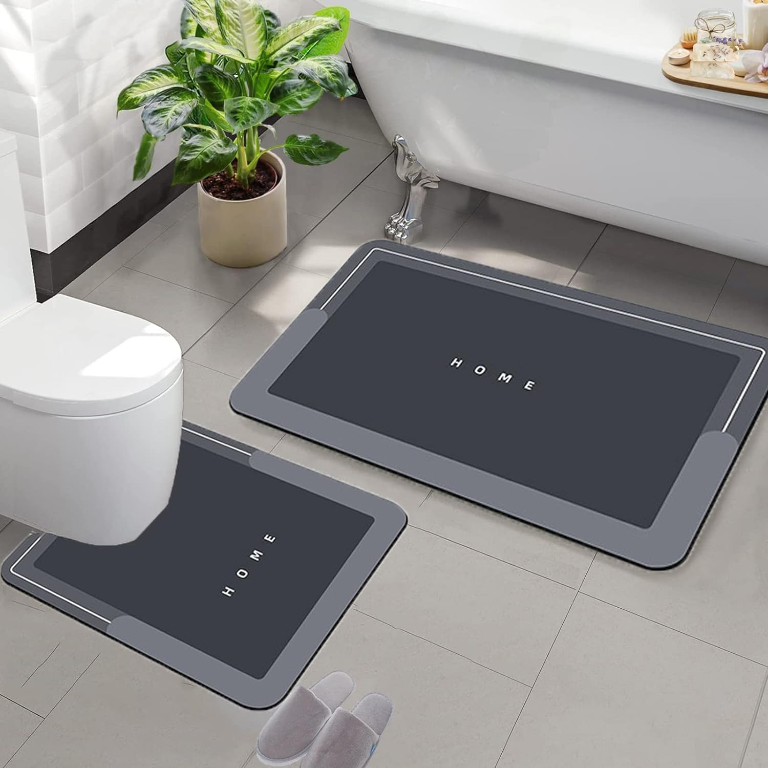 Bathroom Rugs Sets 2 Piece,Bath Mat and U-Shaped Toilet Rug,Non-Slip,Absorbent Easy Clean Bathroom Rugs,Quick Drying Diatom Rubber Bath Mats for Bathroom,Tub and Shower image number 3