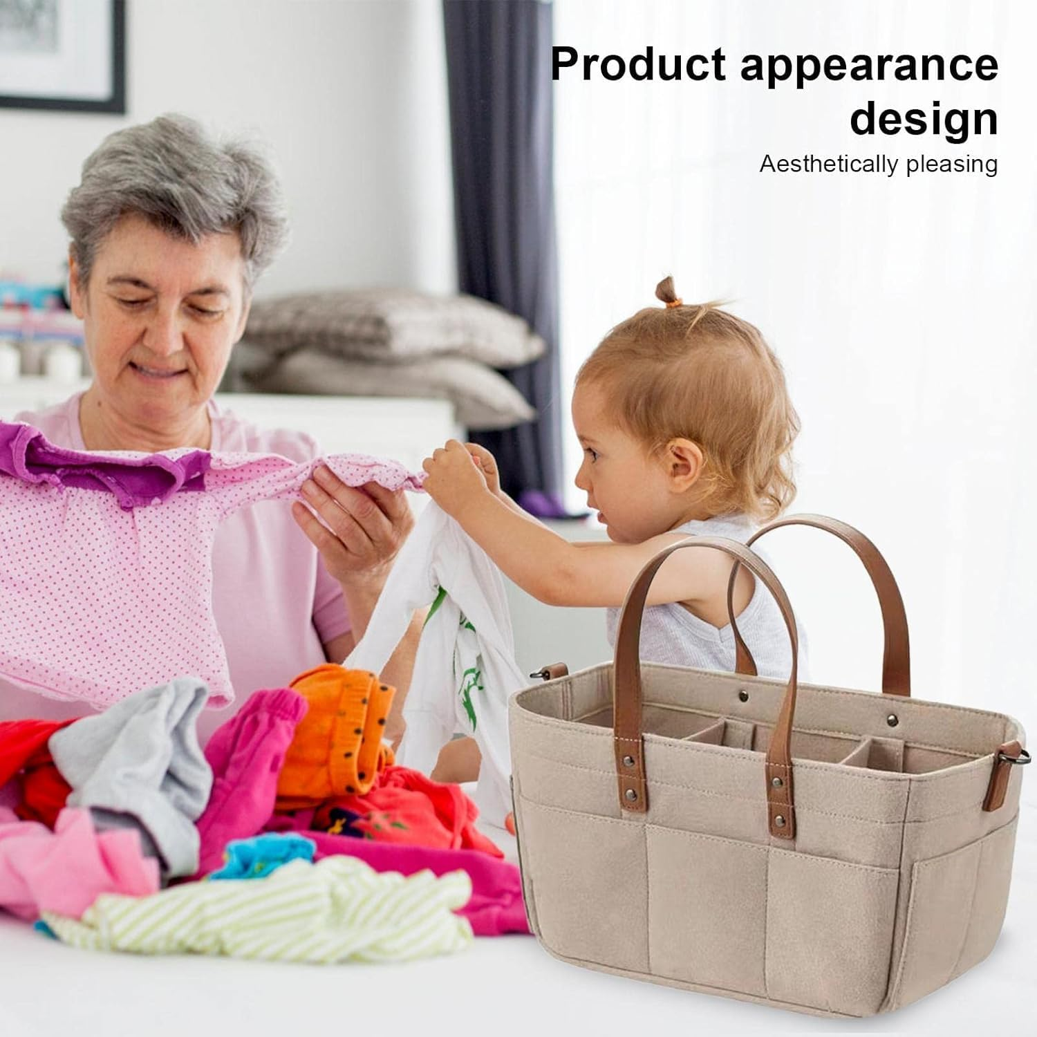 BEANPRECOY Diaper Organizer Felt Large Capacity Baby Travel Storage Bag Portable Mom Bag Hand Bag Foldable Baby Travel Storage Bag Felt Cloth Nursery Storage Bin for Diaper Toys Bottles Wipes Books