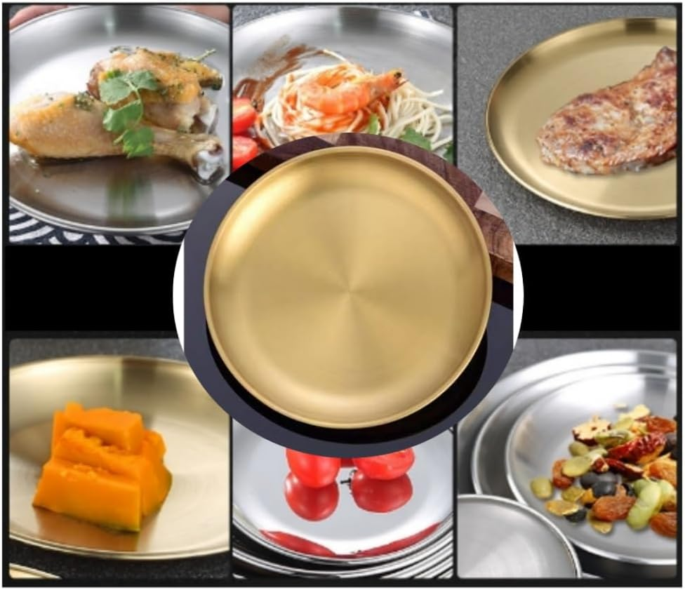 DACUAN Multi-Purpose Tray, Pack of 2 Gold Tray Round, Stainless Steel Golden Circular, Serving Tray for Living Rooms Bathrooms Hotels Restaurants image number 3