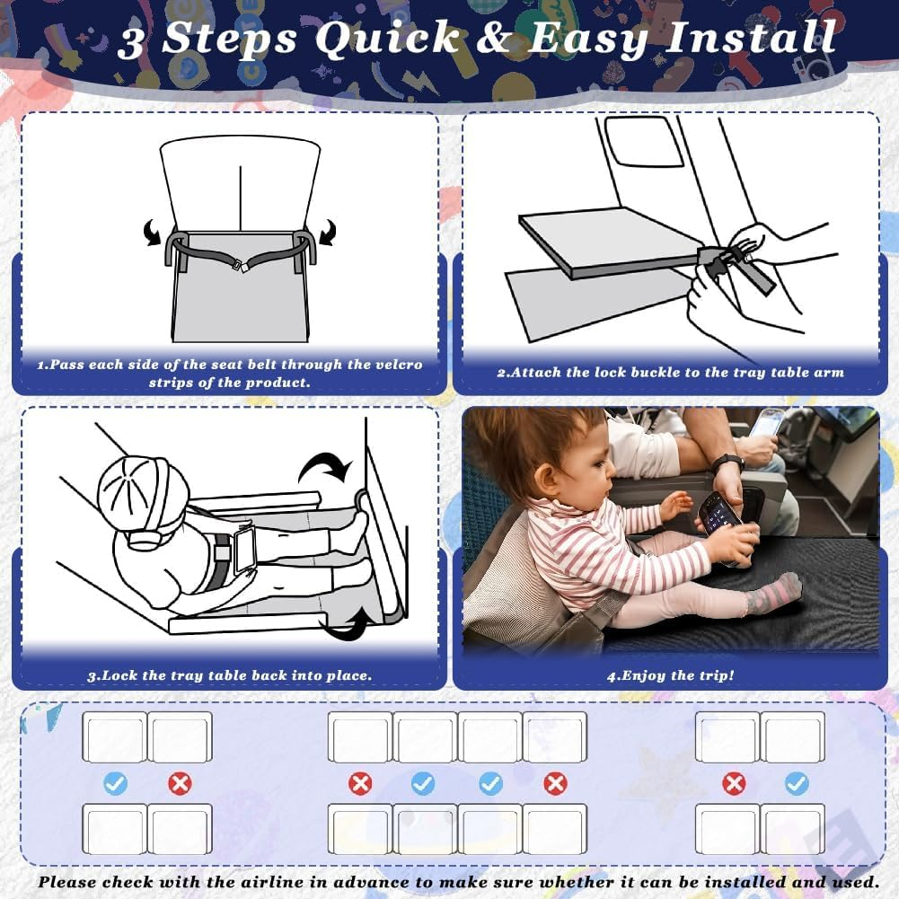 Toddler Airplane Bed, Kids Airplane Seat Extender Travel Bed, Kids Airplane Travel Essentials, Airplane Must Have for Toddlers, Portable Plane Bed Foot Rest for Flights image number 2