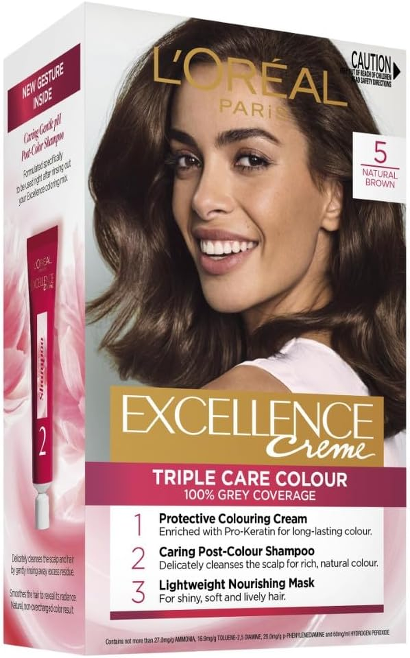 L'Or&eacute;al Paris, Permanent Hair Dye, Strengthening & with up to 100% Grey Coverage, Excellence, Brown 5.0 image number 3