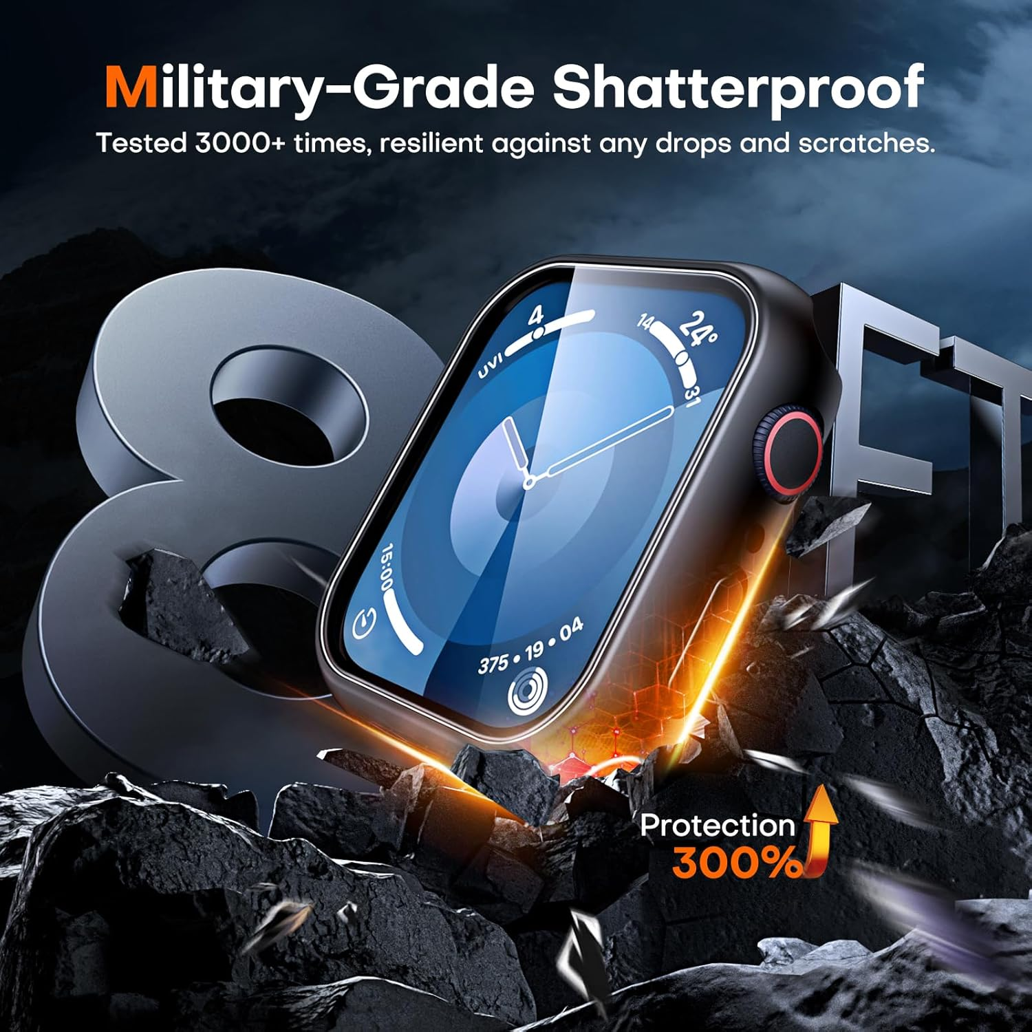 TAURI 2 Pack Hard Case Designed for Apple Watch Series 9 (2023) Series 8/7 41Mm, [360&deg; Shockproof] with 9H Tempered Glass Screen Protector, [Scratch-Resistant] Cover - Black image number 1