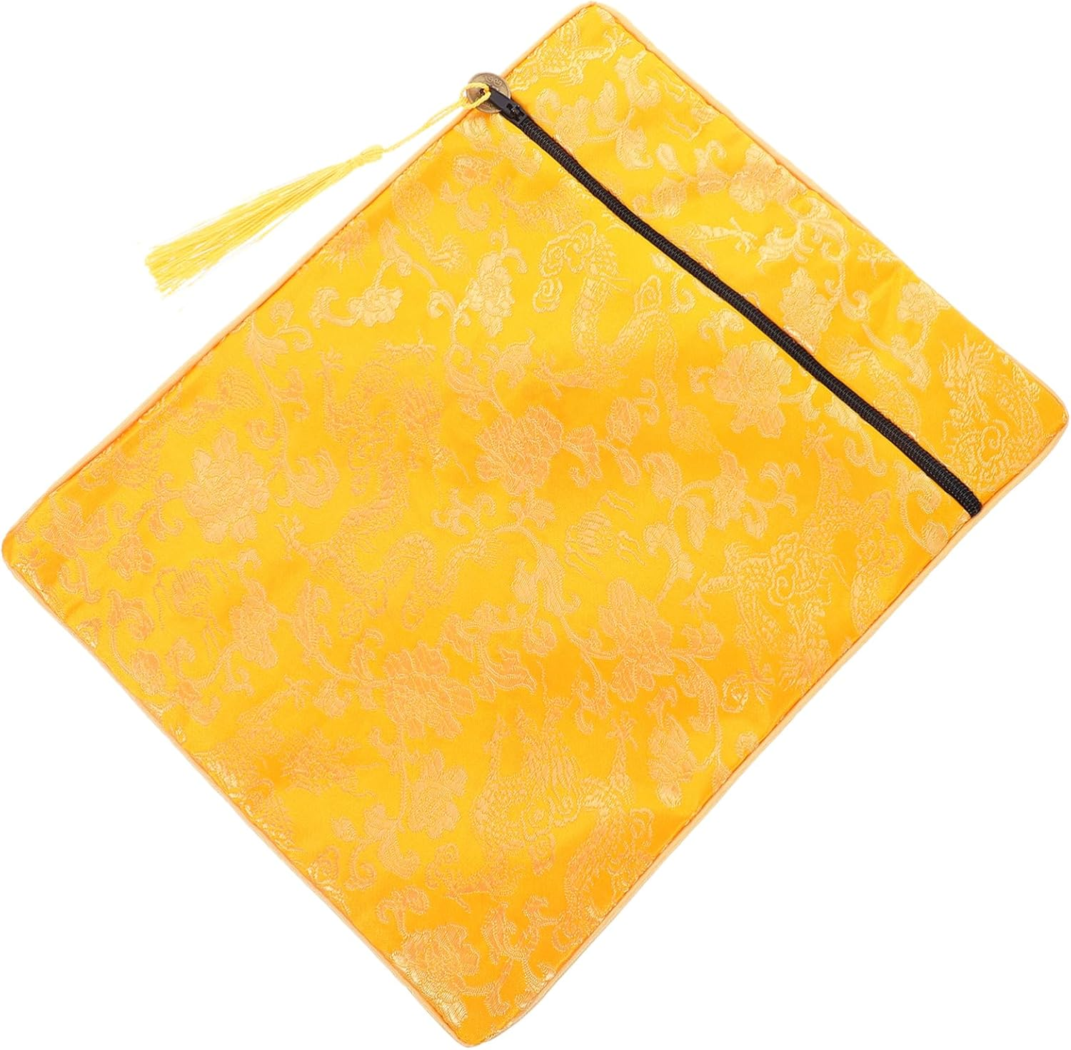TIDTALEO Buddhist Scriptures Storage Bag Yellow Brocade Fabric Wallet Pouch with Handle for Books Jewelry Prayer Beads Travel Organizer Carry Case image number 5