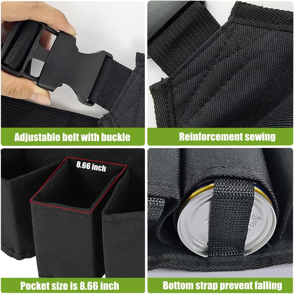 BLIRITEL Beer Belt Holster Holds 6 Cans, Beer Belt Holder for Men, Beer Holster Belt, Adjustable Waist Pack Bag Belt, Perfect for Parties Picnic Camping (Black) image number 4