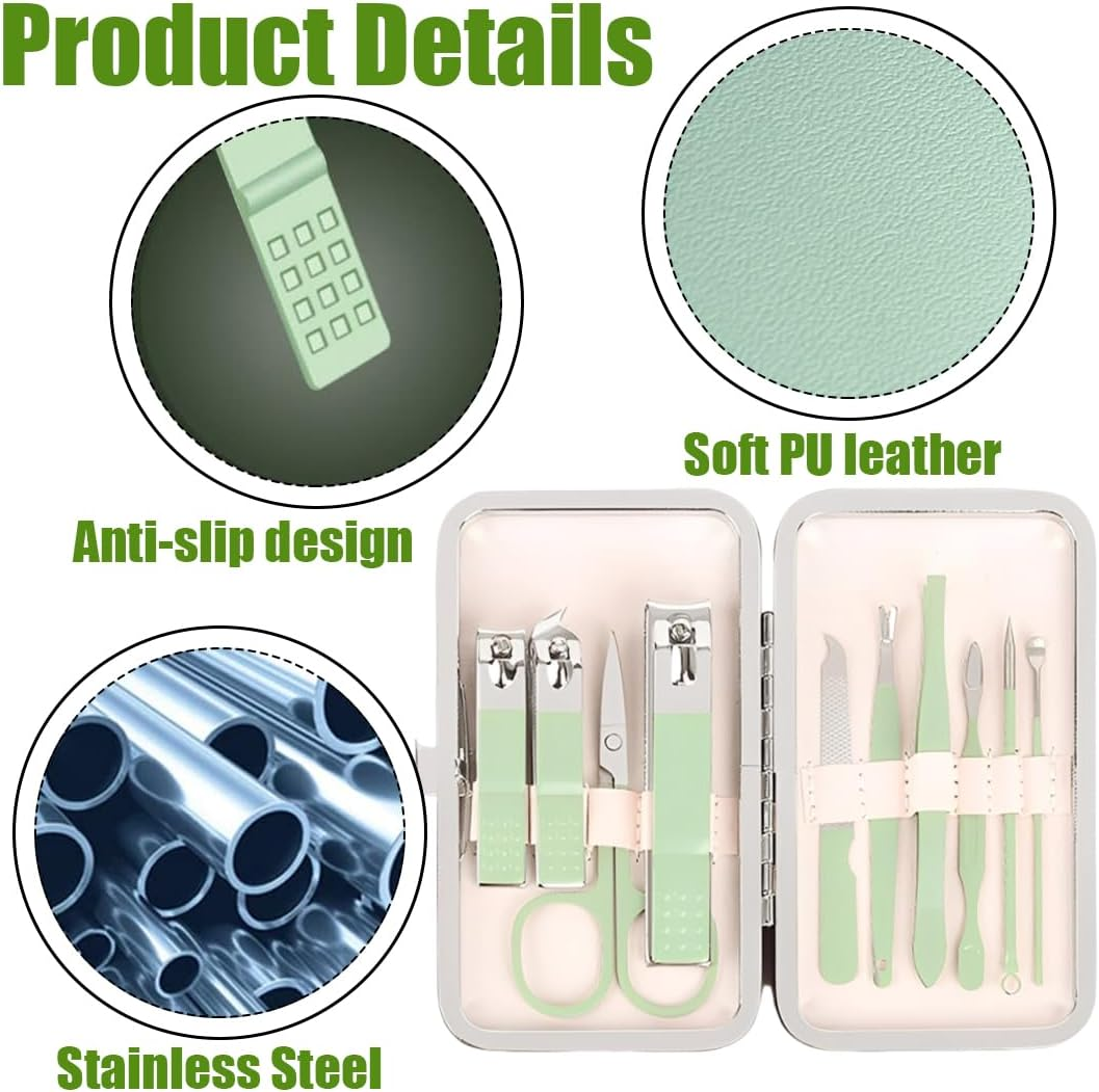 FIMWOLZ 10 Pcs Nail Clippers Set Portable 10 in 1 Manicure Set for Travel Complete Professional Nail Care Tool (Green) image number 5