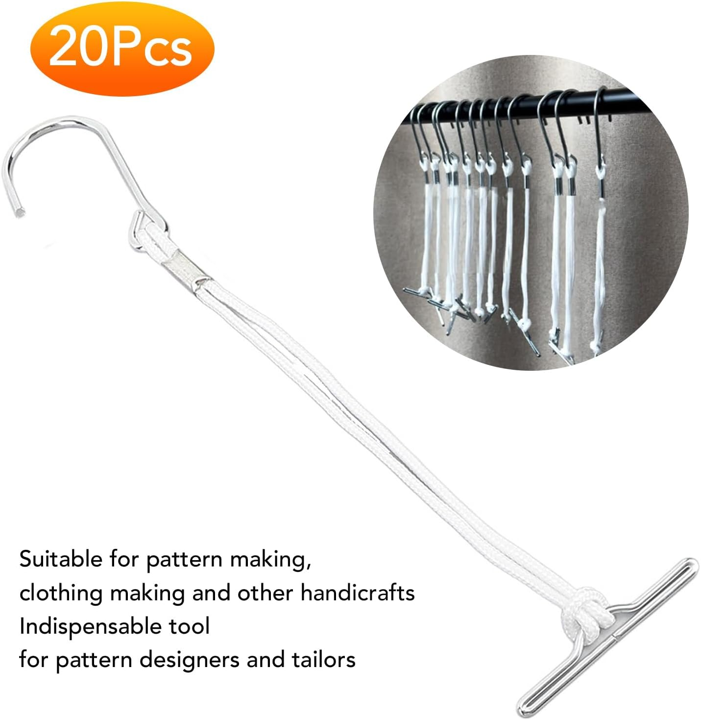 Omabeta 20PCS Sewing Pattern Hanging Hooks with 260-280Mm/10.24-11.02In Rope for Patterns Designerstailors, Metal Hanger, Efficient Storage, Made of Galvanized Steel for Kraft Paper Patterns image number 5