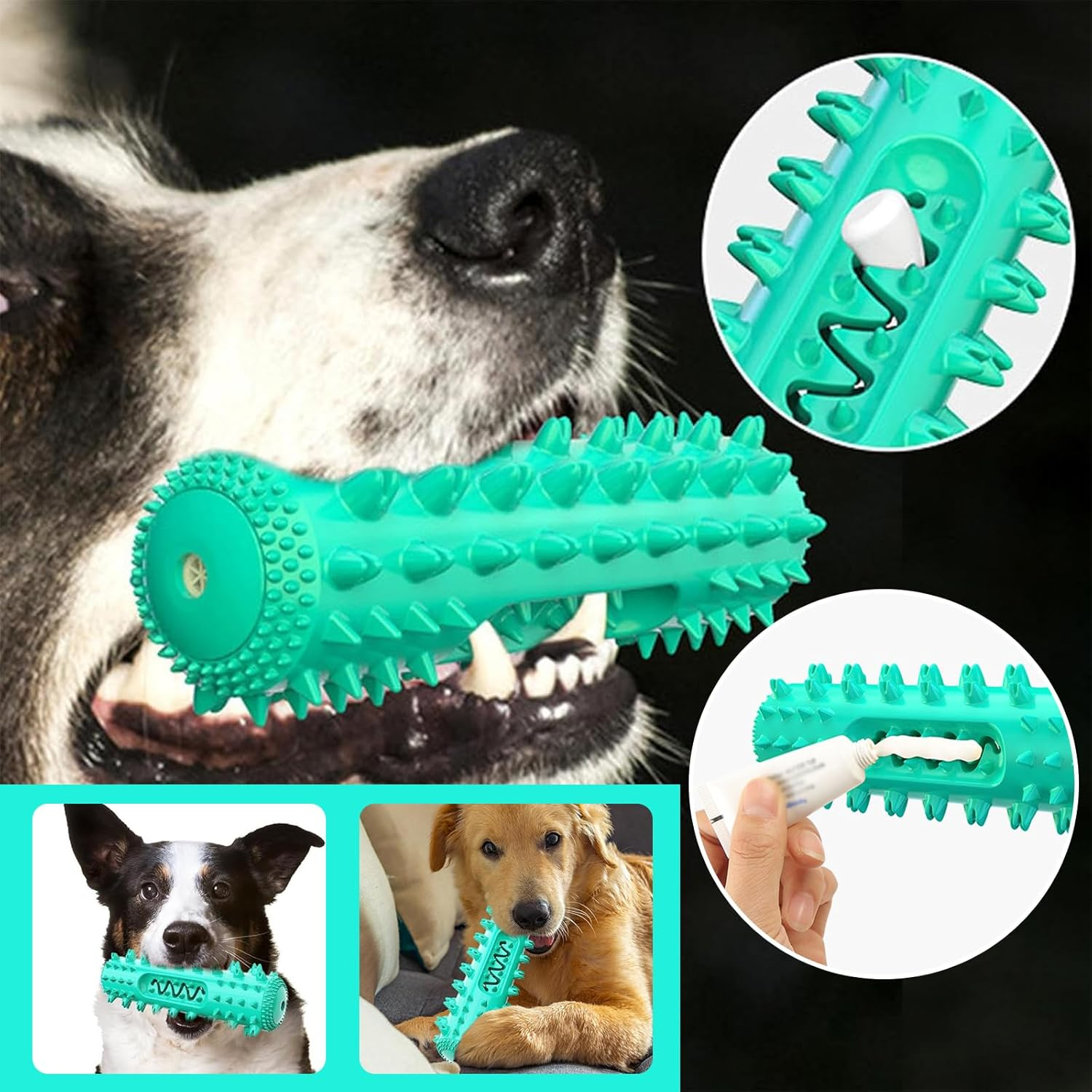 Dog Chew Toy, Squeaky Puppy Teething Chew Toys, Indestructible Bone for Aggressive Chewers, Durable Dog Toothbrush Toys, Natural Rubber Teething Chew Toys for Small Medium Large Breed Dogs (Blue) image number 6