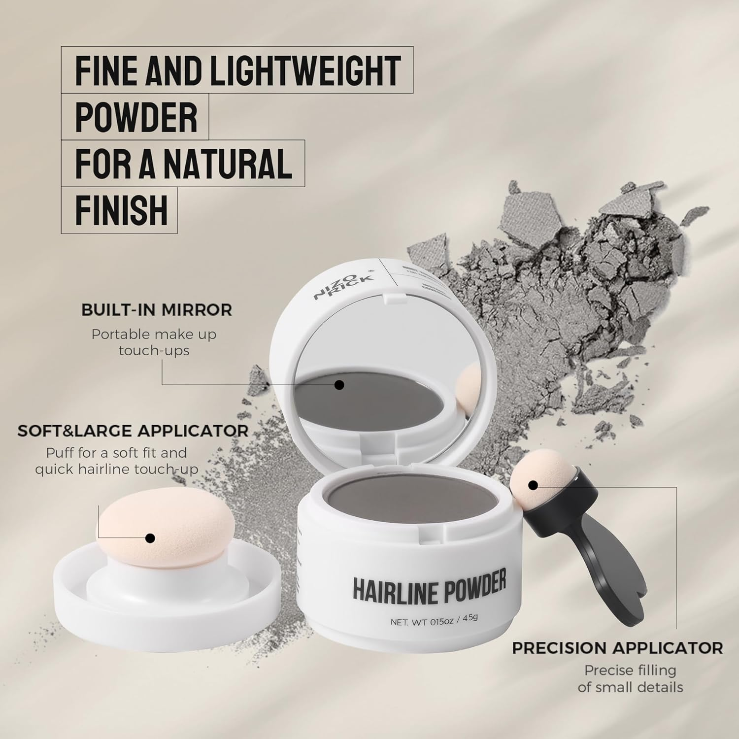 NIZORICK Hairline Powder,Root Touch up Hair Color, Instantly Conceals Hair Loss, Root Cover up Powder for Thinning Hair,Waterproof & Long Lasting 4.5G/0.15Oz (Black, S) image number 1