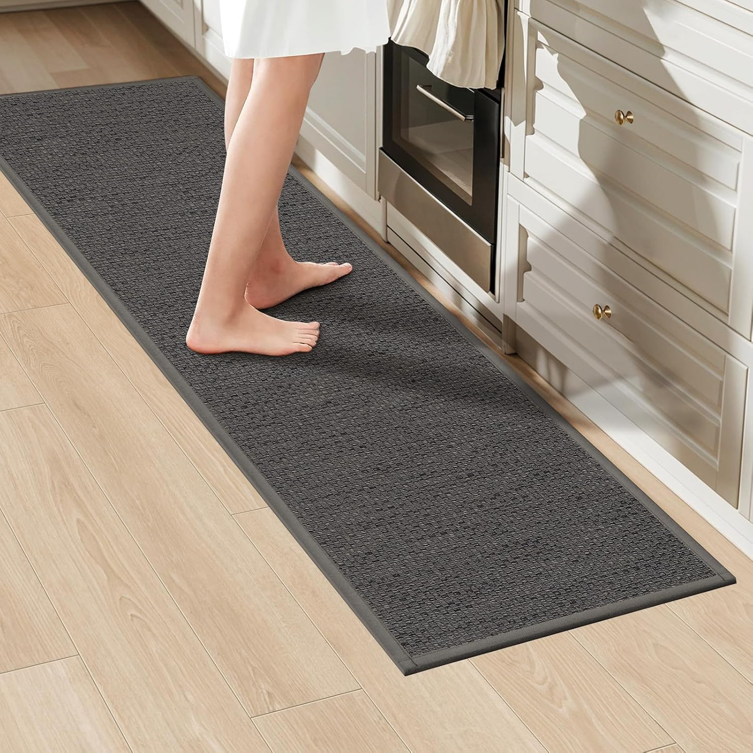 LEKEEPGO Kitchen Mat 17"X29"+17"X59", Absorbent Kitchen Rugs and Mats, Kitchen Mats Non Slip Washable, Kitchen Floor Mat for Laundry, Hallway, Office, Grey