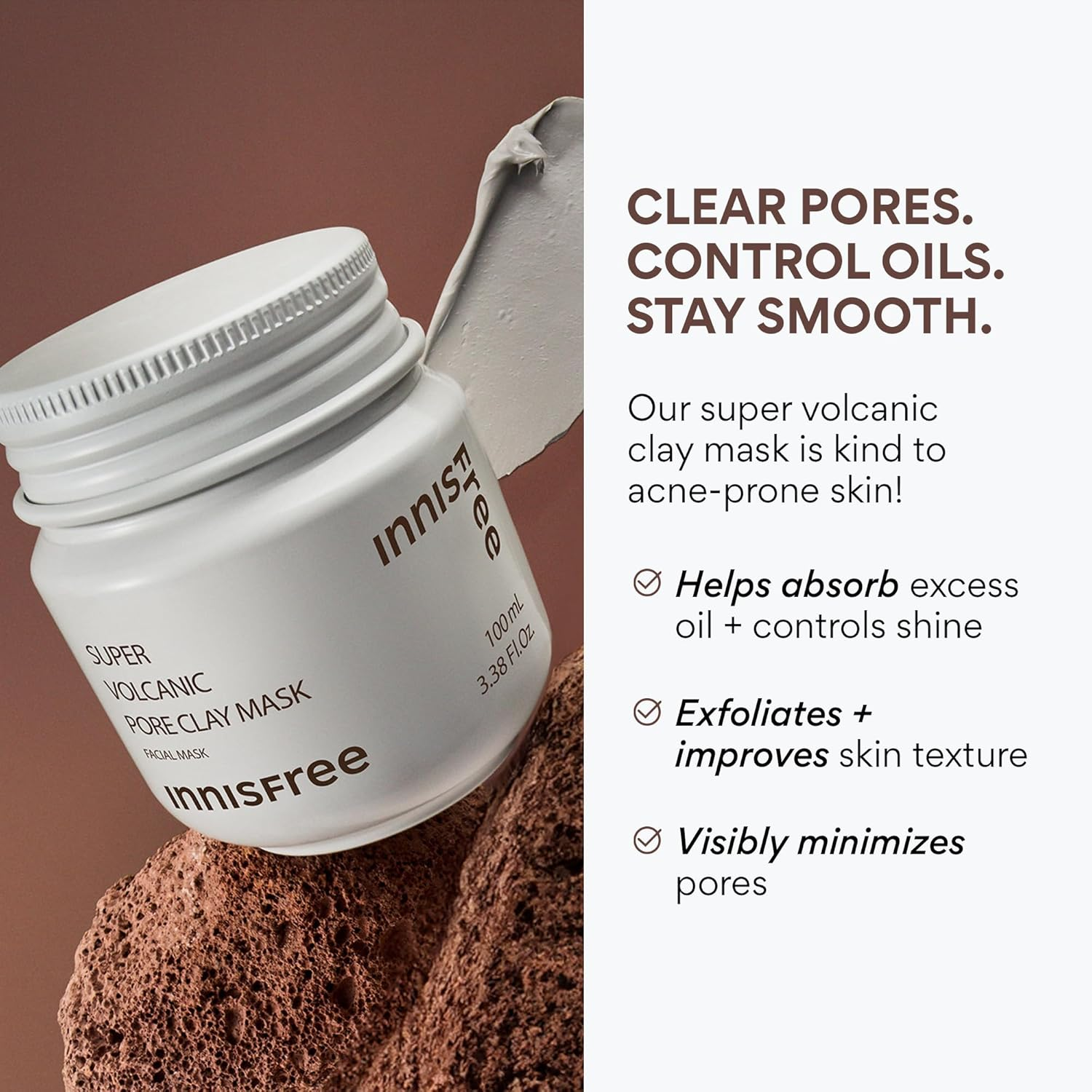 Innisfree Super Volcanic Pore Clay Mask, Korean Pore Clearing Clay Mask with Volcanic Clusters and AHA image number 6
