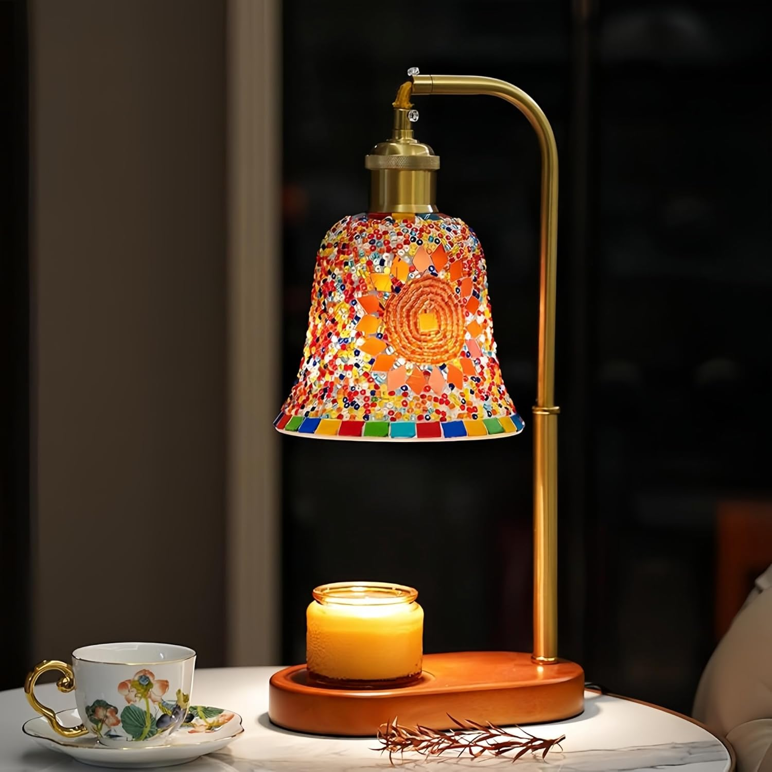 Mosaic Glass Candle Warmer Lamp with Base, Electric Dimmable Wax Melt Warmer for Scented Jar Candles, Morocca Lamps,Home Decor Gifts for Bedroom Office, Mom Women Friends image number 5