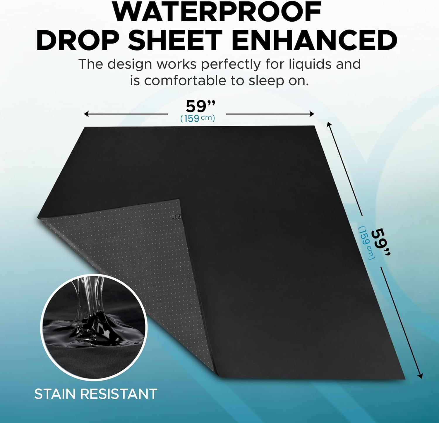 Black Waterproof Flat Drop Sheet (150 Cm X 150 Cm), Anti-Slip Mattress Topper with Strengthened Grip, Protector Cover, Safe with Oil, Water, & Silicone-Based Massage Products, Machine Washable image number 3