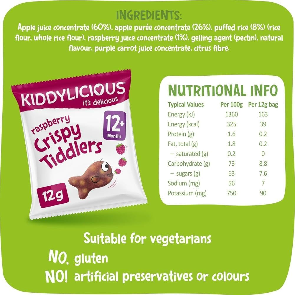 Kiddylicious - Crispy Tiddlers Raspberry - Delicious Snacks for Babies - Suitable for 12+ Months - 12G image number 4