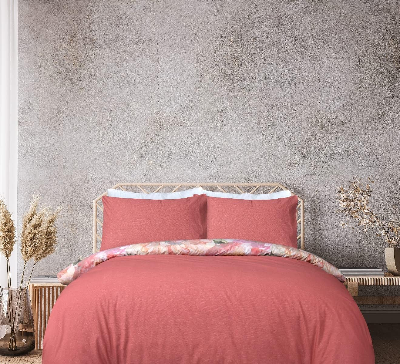 Sleepdown 100% Pure Cotton Large Floral Multi Dark Rose Plain Reverse Duvet Cover Quilt Pillow Cases Bedding Set Soft Easy Care - King (230Cm X 220Cm) image number 5