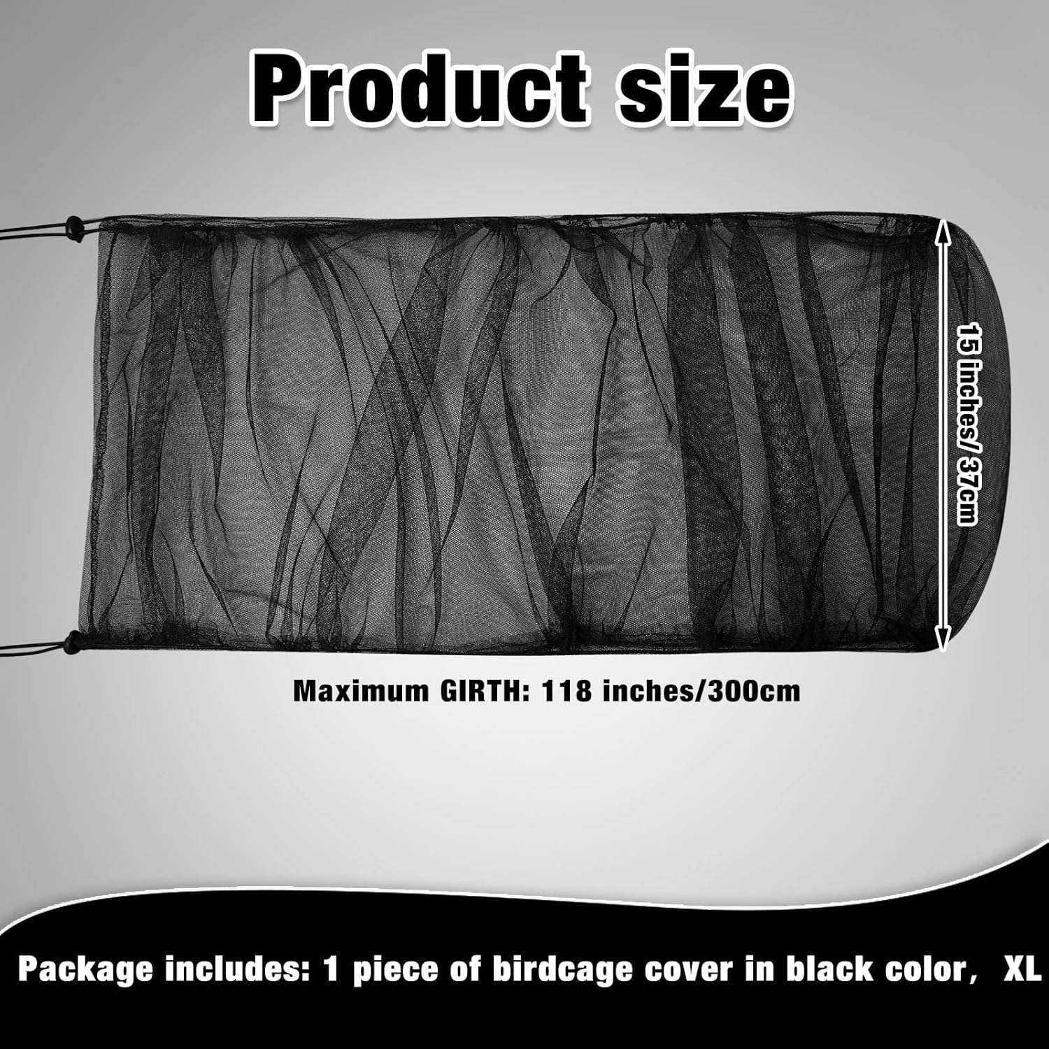 Adjustable Bird Cage Net Cover Birdcage Seed Feather Catcher Soft Skirt Guard Birdcage Nylon Mesh Netting for Parrot Parakeet Macaw round Square Cages (Black, 118 X 15 Inch/ 300 X 37 Cm) image number 5
