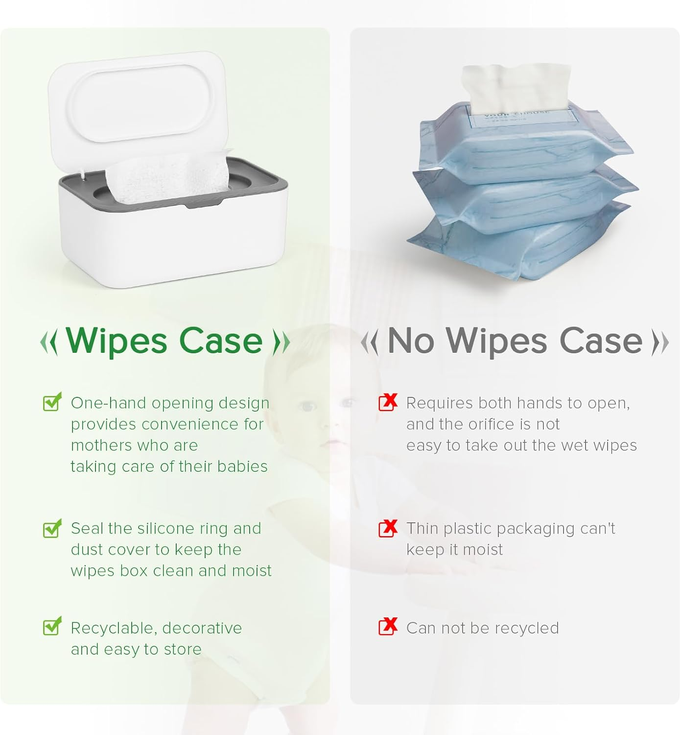 Wipes Dispenser,Refillable Wipe Container,Keeps WIP-ES Fresh,One-Handed Operation. Non-Slip, Easy Open/Close Wipes Pouch Case(Grey) image number 3