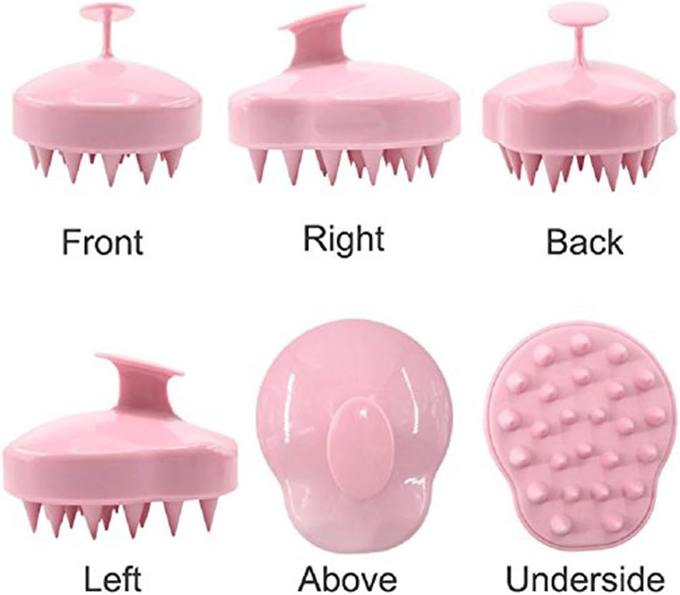 Hair Scalp Massager Shampoo Brush, Scalp Care Hair Wash Brush Silicone Comb - Pink - Black image number 6