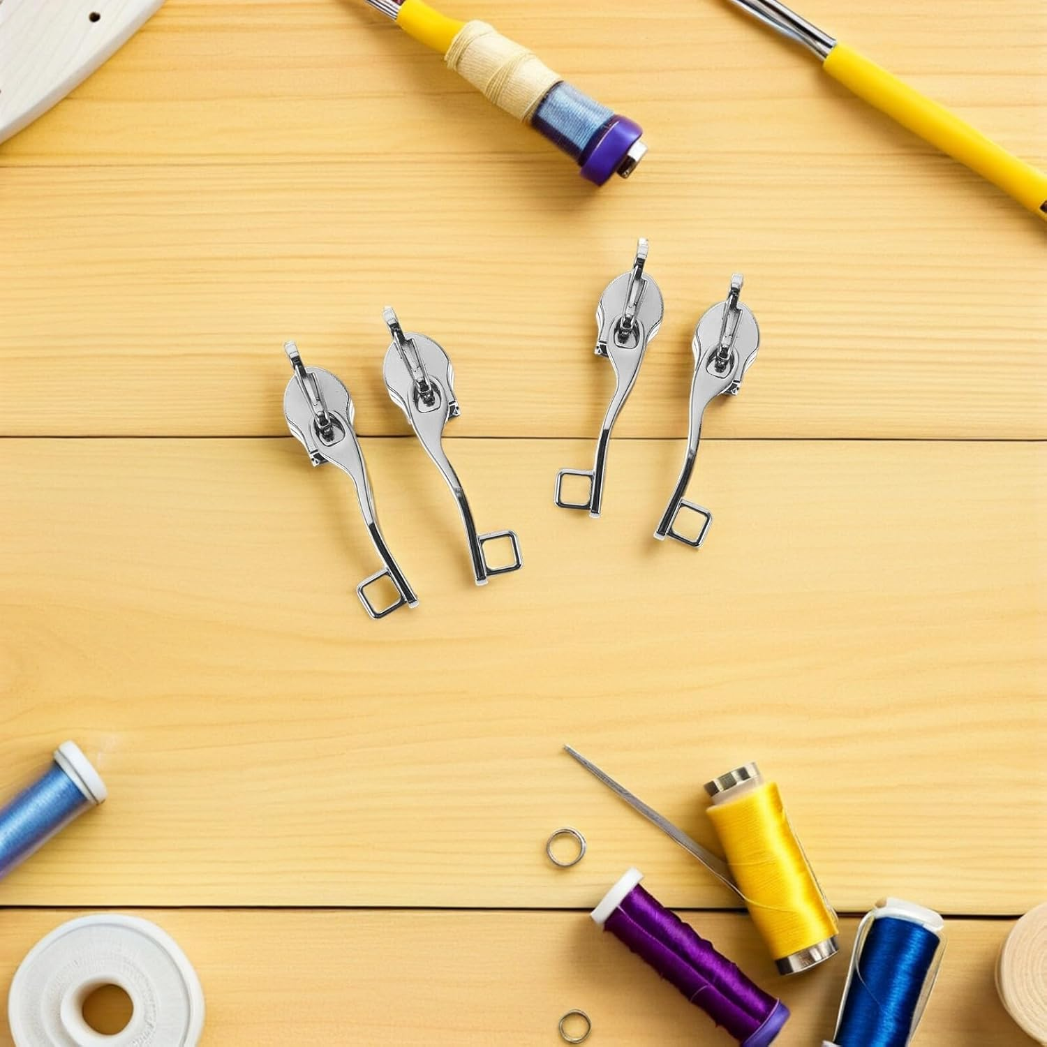 LRXIYODE 4 Pairs Metal Zipper Pulls Replacement Double-Layer Detachable Zipper Slider Tabs for Luggage Suitcases Backpacks Single Lock Hole Repair Accessories for Travel