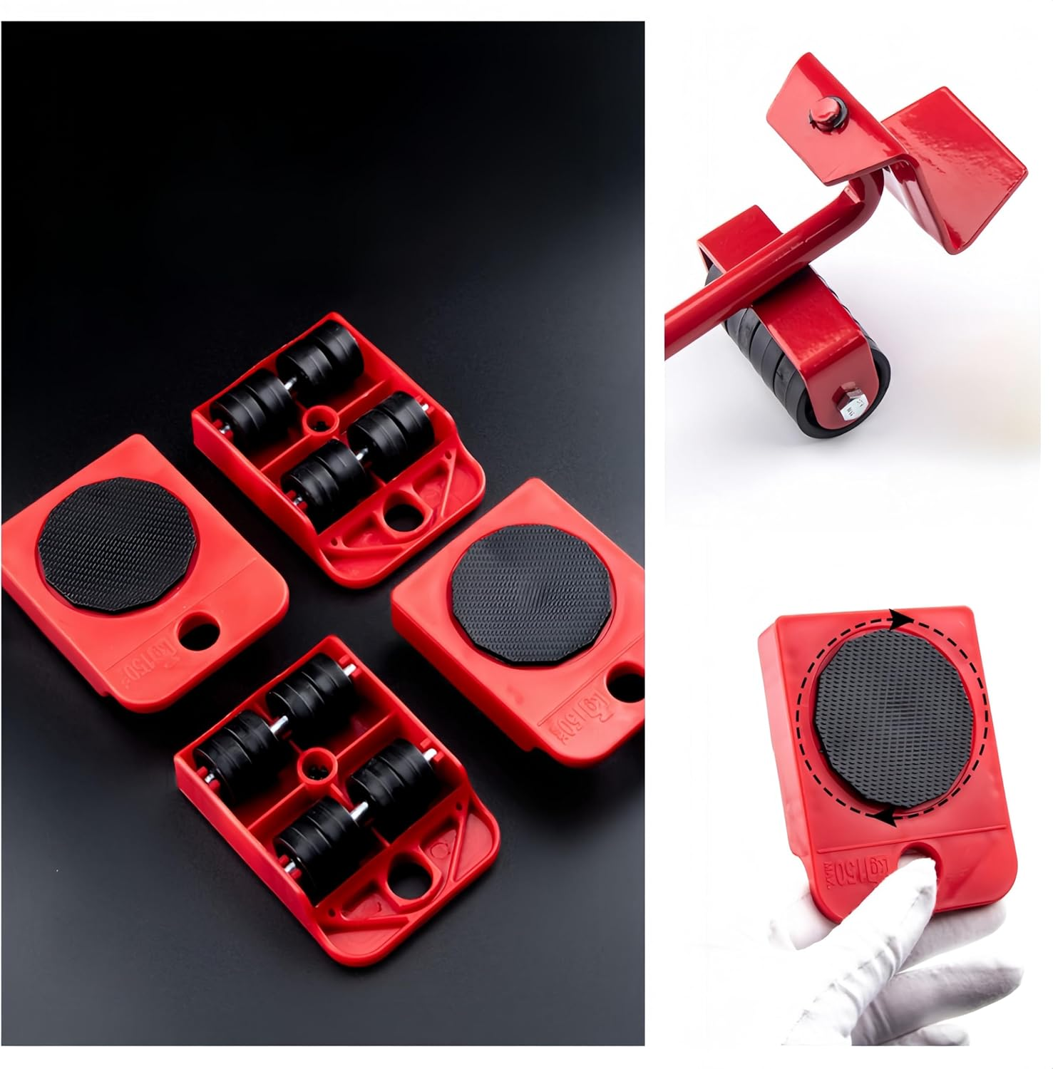 Ai-Oumleef Furniture Lifter Mover Tool Set, 1Set Furniture Lifter Tool and Furniture Slide Set, Wheels Lifters Heavy Duty Appliance Sliders Roller for Easy Moving （Red） image number 3