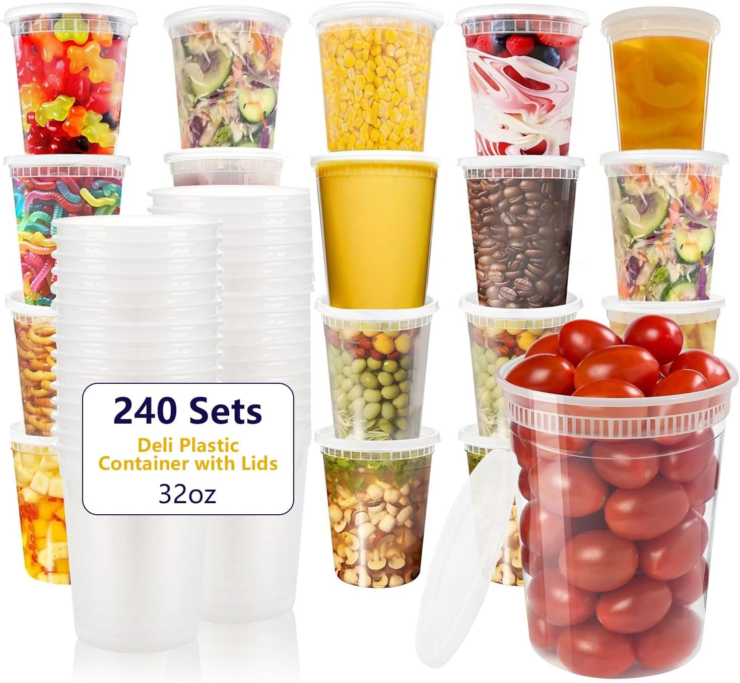 240 Sets 32 Oz Bpa-Free Plastic Deli Food Storage Containers with Lids Soup Containers with Lids &ndash; Airtight, Leakproof, Microwave/Freezer/Dishwasher Safe, Great for Meal Prep, Leftovers, and Takeout image number 2