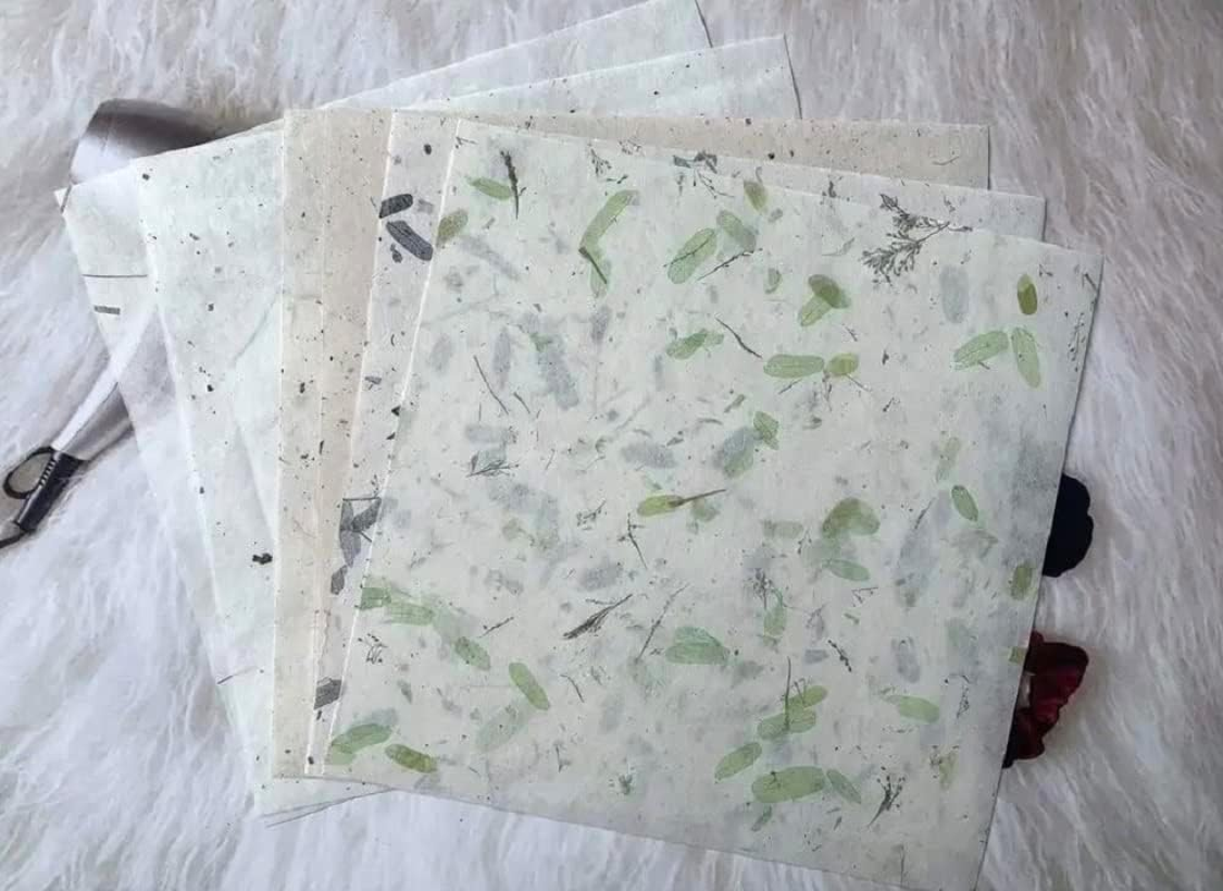 8 X 8 Inches Natural Fiber Leaves Banana Bark Mulberry Paper Sheets 50 Sheets Square Origami Paper Arts Folding Craft, Square Folding Paper for DIY Crafts (Mixed Leaves,Banana Bark, Etc., 8"X8") image number 6