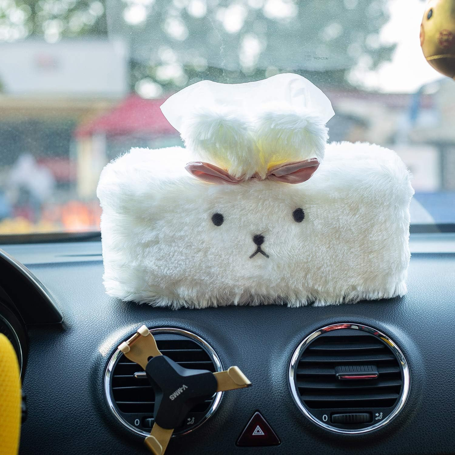 SQUISHY DOT Cute Tissue Box Cover, Tissue Box Cover, Tissue Holder Decorative, Fluffy Plush Cover, Office Desk, Bedroom/ Living Room and Car Accessories, Bunny Rabbit Tissue Box Cover, Kawaii Plush image number 5