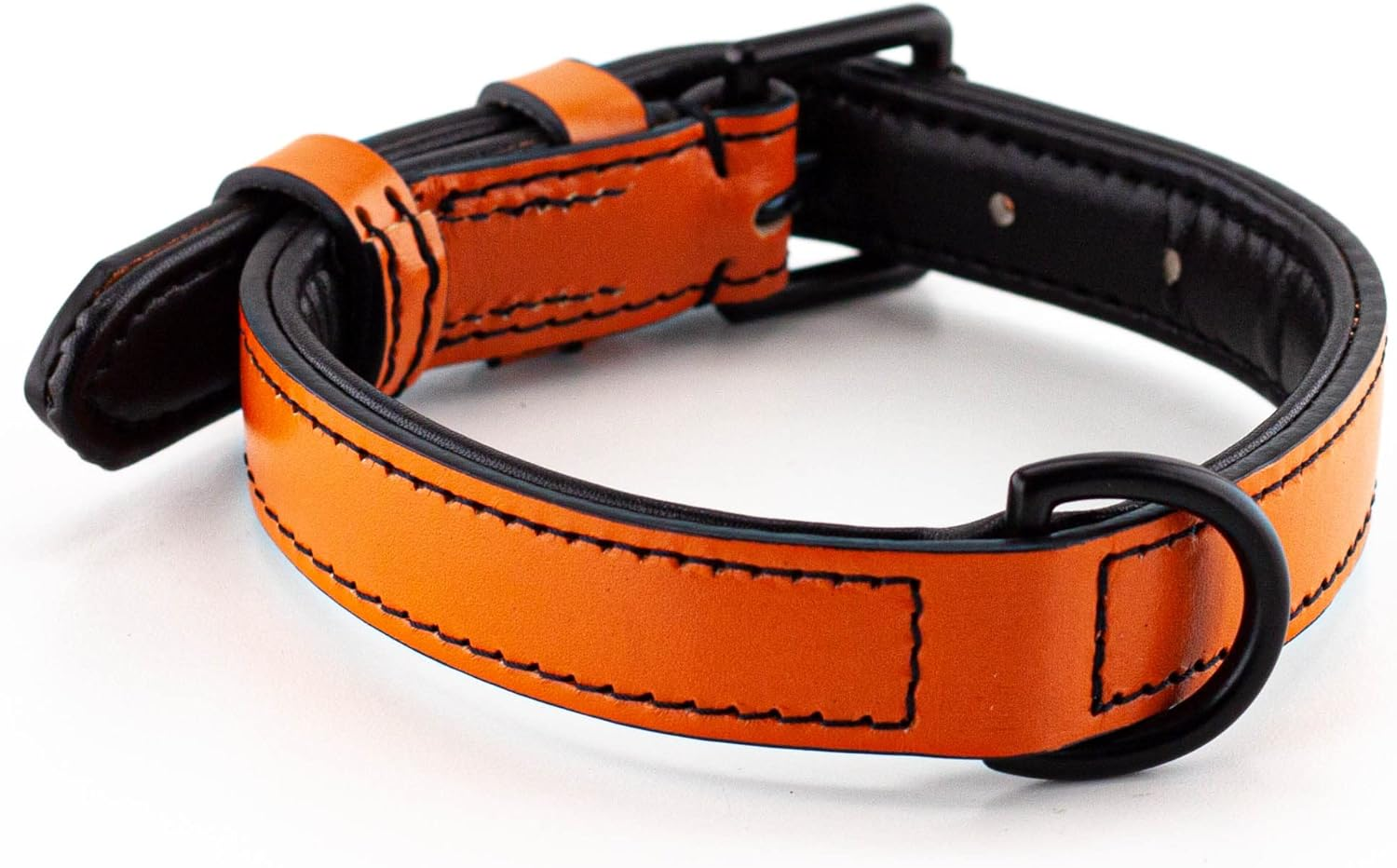 Brute Strength - Leather Dog Collar - Orange - M - Fits 14 3/16" and 16 15/16" Neck - Dog Tag Ring - Full Grain Heavy Duty - Soft Padded - Handmade - Dog Collar for Medium Dogs image number 2