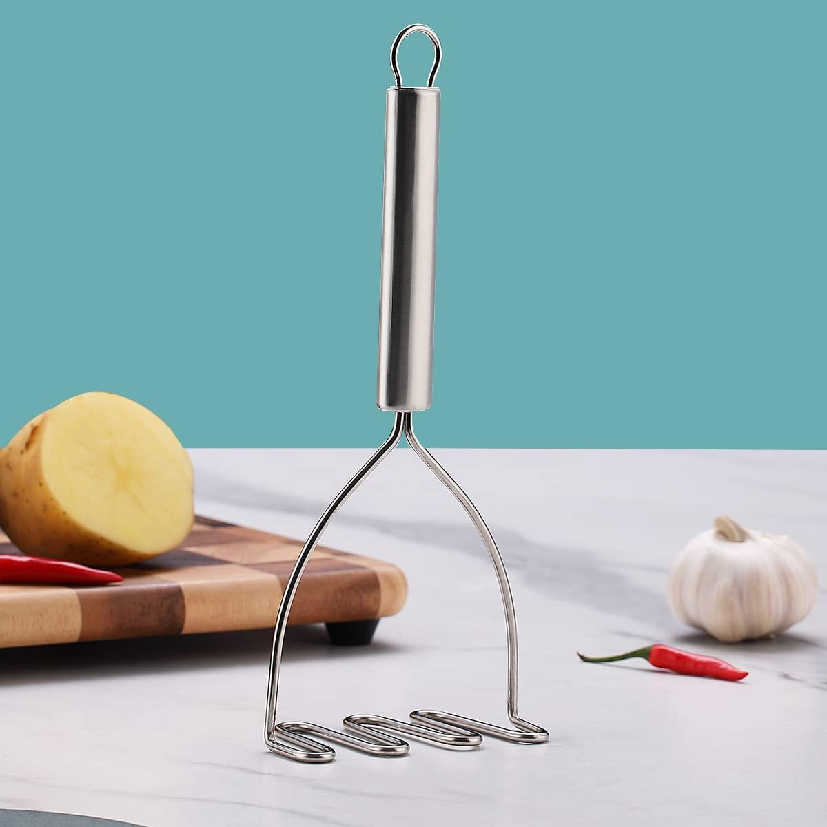 Potato Mashers, Kyraton Heavy Duty Stainless Steel Potato Ricer with Firm Grip, Kitchen Masher Perfect for Mashed Baby Food, Vegetable, Fruits, Mashed Potatoes, Jam, Use for Cooking and Kitchen Gadget image number 5