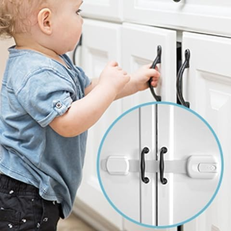 ONE Click Baby Proof Adjustable Child Safety Locks (8-Pack) I Multi-Purpose Use for Cabinets, Cupboards, Toilets, Fridge, Oven, Bins | Strong 3M Adhesive. image number 2