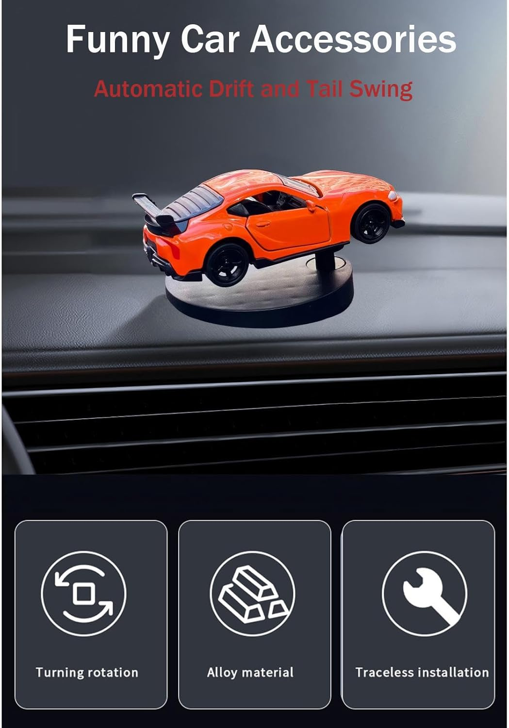 Car Dashboard Decorations &ndash; Drift & Turn Mini Car Model Ornament &ndash; Dynamic Interactive Automobile Decor for Enthusiasts Vehicle Interior Dashboard Drifting Decorations Accessories Gifts(Orange-Red) image number 5