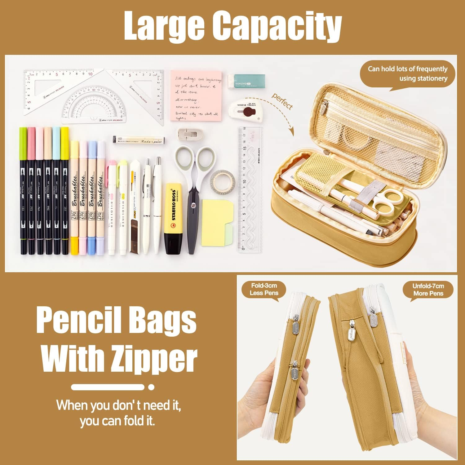 LHMTQVK Large Capacity Pencil Case Pencil Pouch Handheld Pen Bag, School Pencil Case for Teen Girl Boy Men Women Adult Christmas Gifts, Light Blue-Beige, Portable (01) image number 6