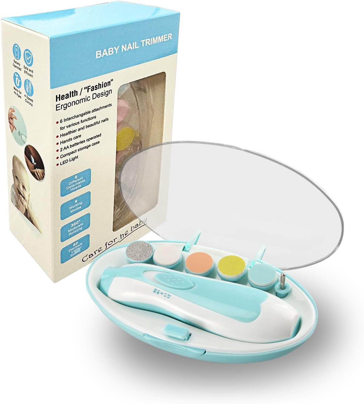 6 in 1 Safe Electric Baby Infant Nail Trimmer Electric Baby Nail File Kit Additional Replacement Heads Infant Newborn Safe Grinder Clipper Tools Set (Pink)