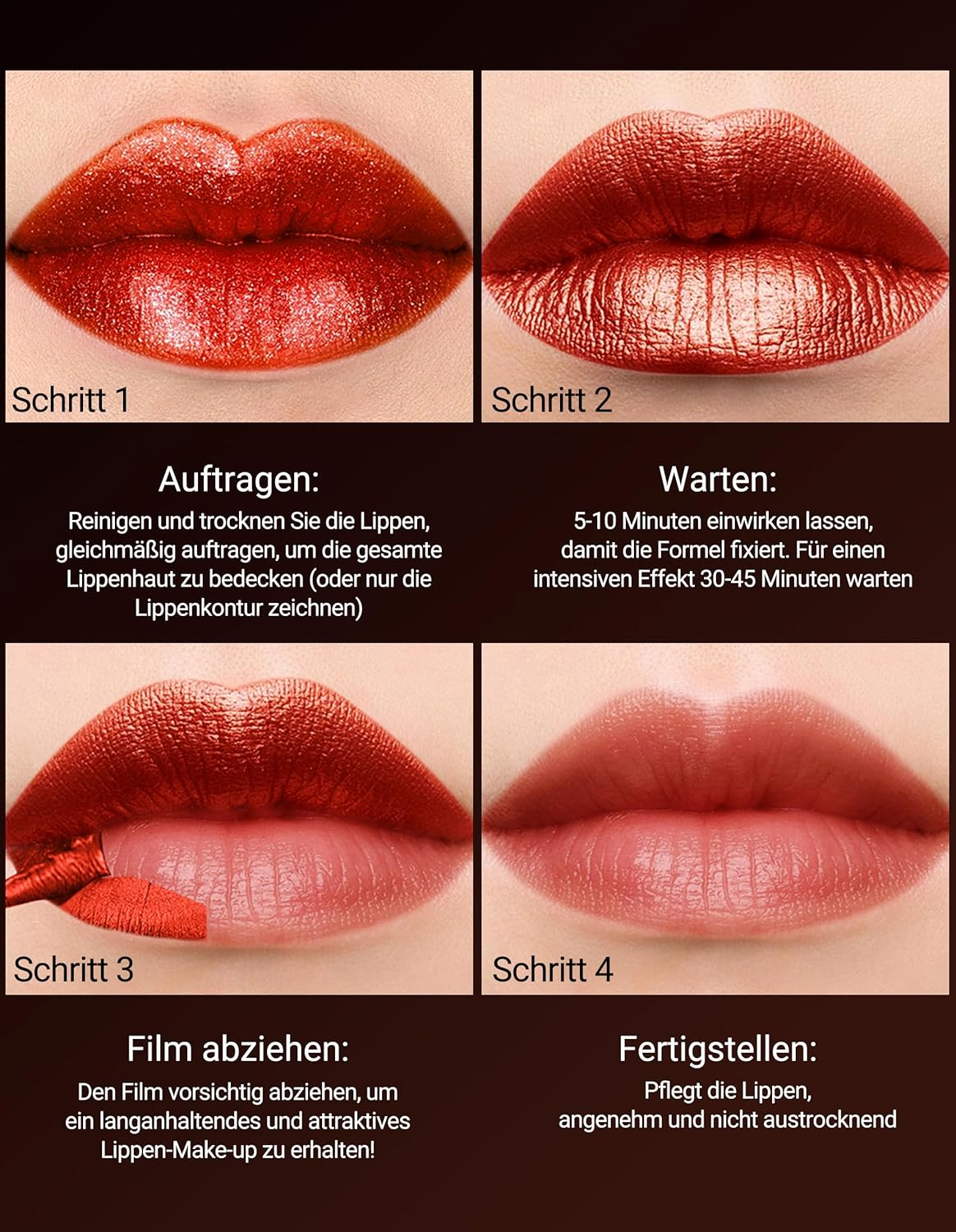 Erinde Lip Stain Peel off Set, Waterproof and Durable Lip Liner Tattoo, Non-Stick Cup Lip Tint Matte Finish, Natural Lip Liner, Highly Pigmented, Transfer Resistant, with Small Tweezers #03 image number 1