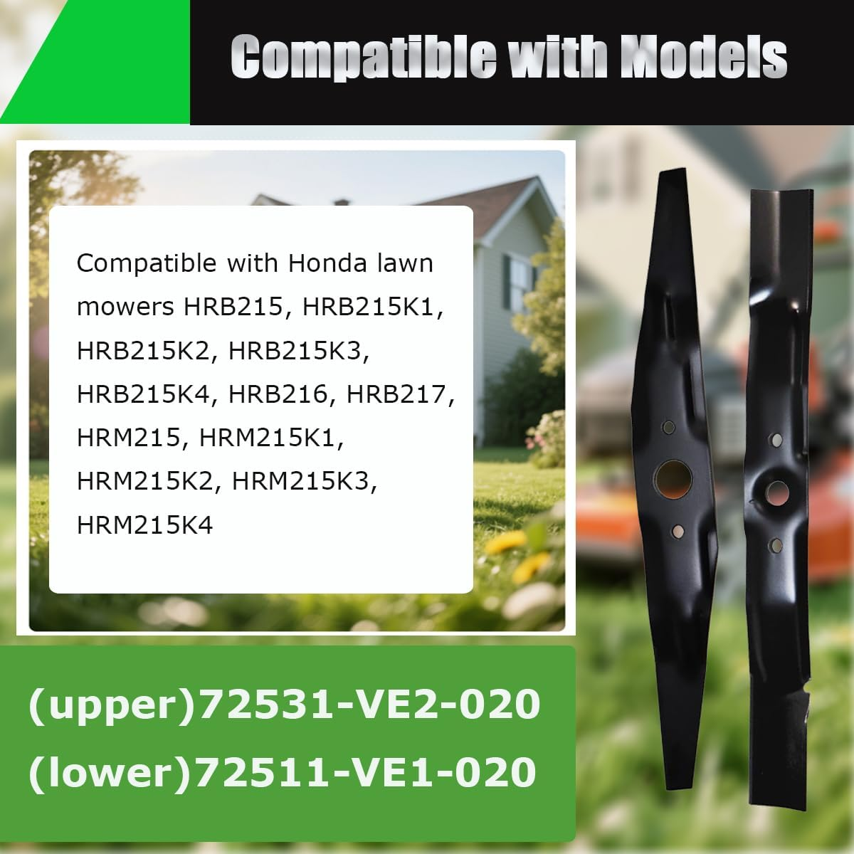 72511-VE1-020 & 72531-VE2-020 Compaitble with Honda HRR216 Blade Kit, Replaces Hrs216,Hrb215,Lawn Mower Blades Replacement Parts image number 2