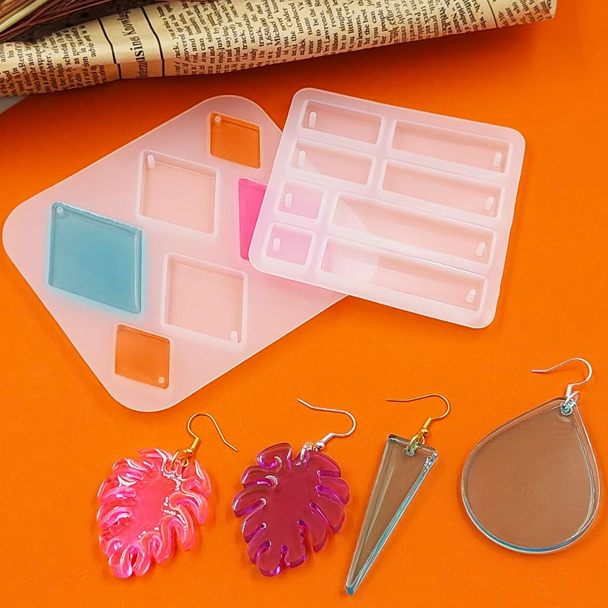 12 Pcs Resin Molds Jewellery, Finegood Epoxy Resin Jewellery Making Kit Resin Earring Moulds Silicone Resin Moulds for Gem Pendant Necklace image number 5