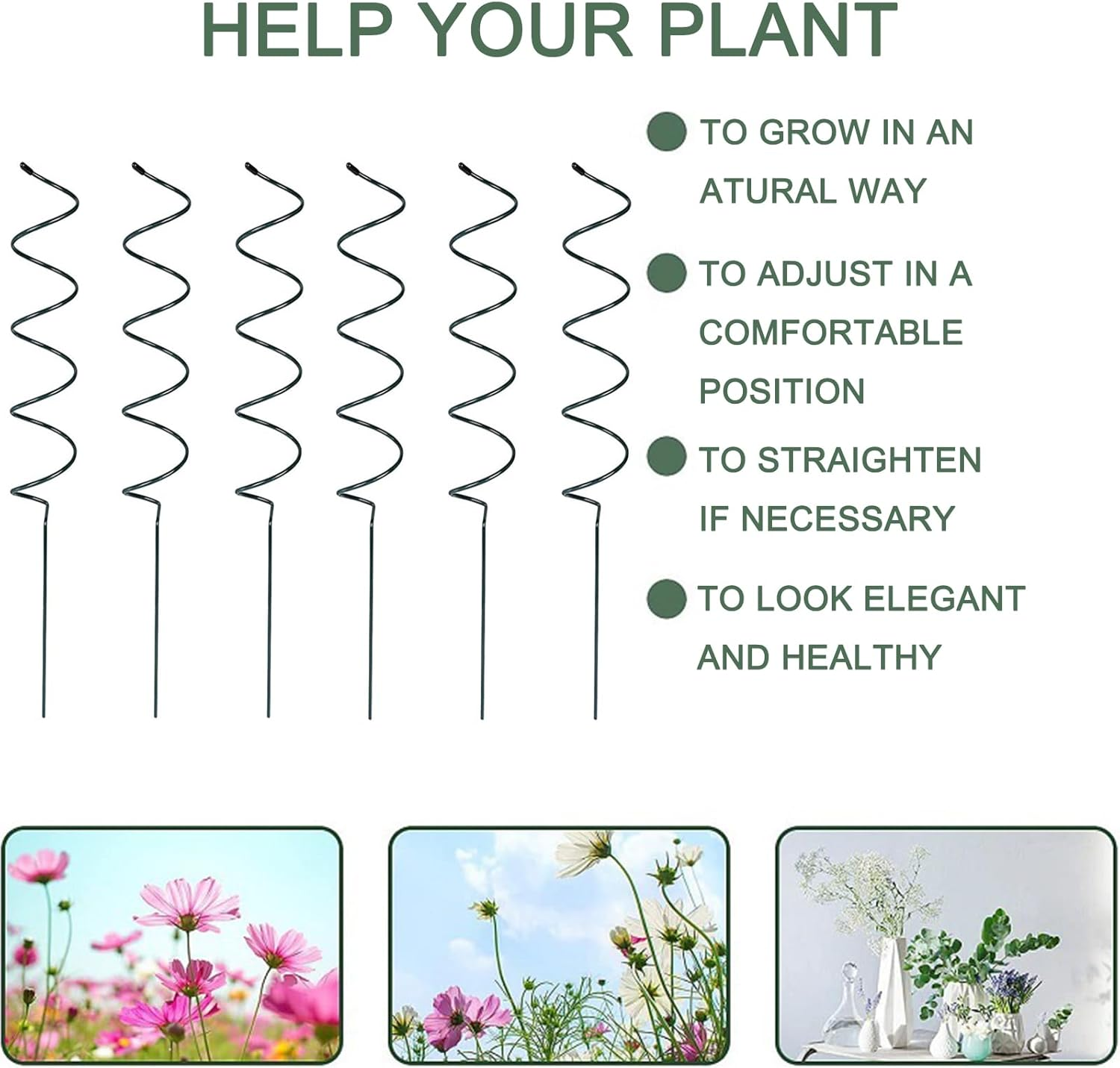 6PCS Green Tomato Spiral Stakes, Heavy Duty Plant Supports for Tomatoes, Peppers, Cucumbers, Vines Vegetables, Reusable Garden Stakes with Spiral Design image number 2