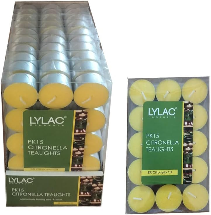 LYLAC Citronella Tealights Candles 15PCS in PDQ, Approx Burning TIME 4HOURS