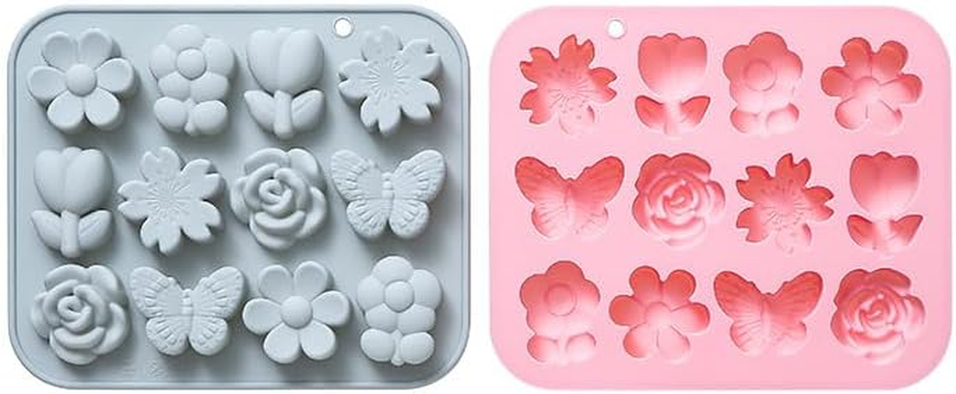 2 Pack Flower and Butterfly Silicone Cake Molds 12 Cavity 3D Flower Petals Mould Tray DIY Baking Decorating Tools for Chocolate Candy Cupcake Mousse (Style1, One Size) image number 2