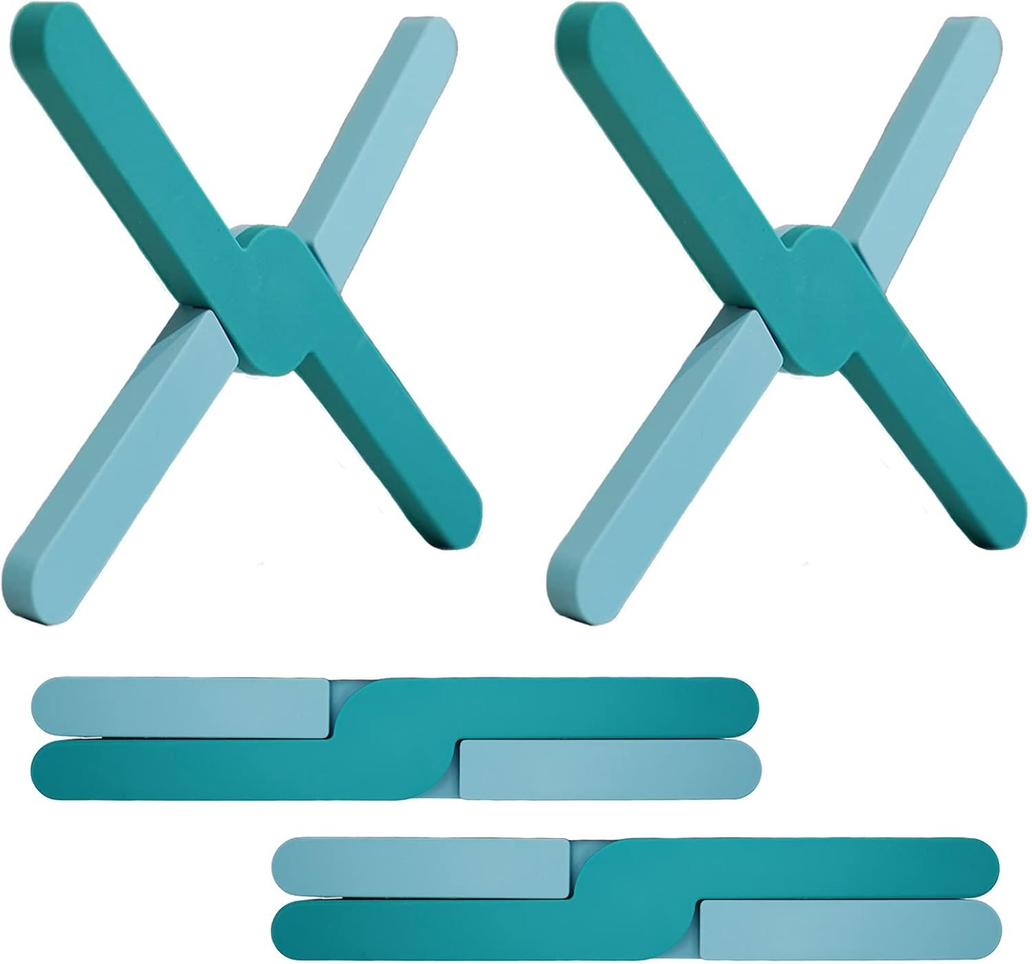 Ben & Bel Stylish X-Shaped Foldable Silicone Trivets Set of 2, Non-Slip Worktop Protector Heat Resistant for Hot Pans/Dishes/Plates/Pots, Ideal for Camping/Caravan, Blue+Blue image number 2