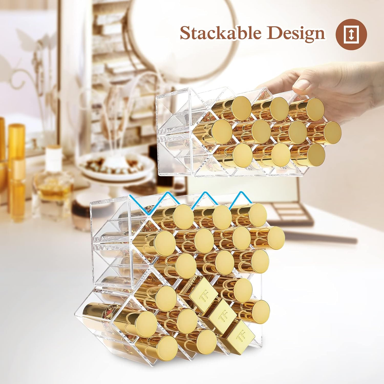 3 Pack Lolalet Lipstick Holder Organizer, 30 Spaces Acrylic Stackable Fish Shape Lipsticks Tower Lipgloss Display Stand, Clear Lip Gloss Organizers Storage Box -10 Slots image number 6