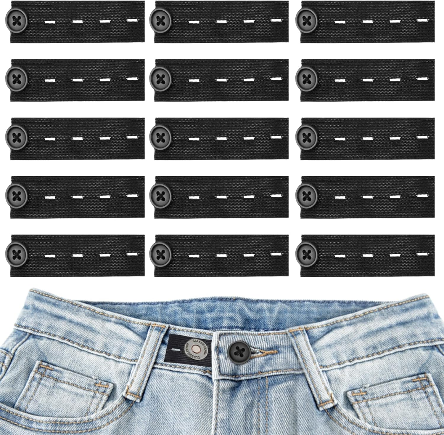 KEYRI 15 Pcs Pants Waist Extender Trouser Adjustable for Men Women Button Extender Waistband No Sewing Instant Waistband Extension for Trousers Jeans Pants Slacks Pregnant Trousers image number 5