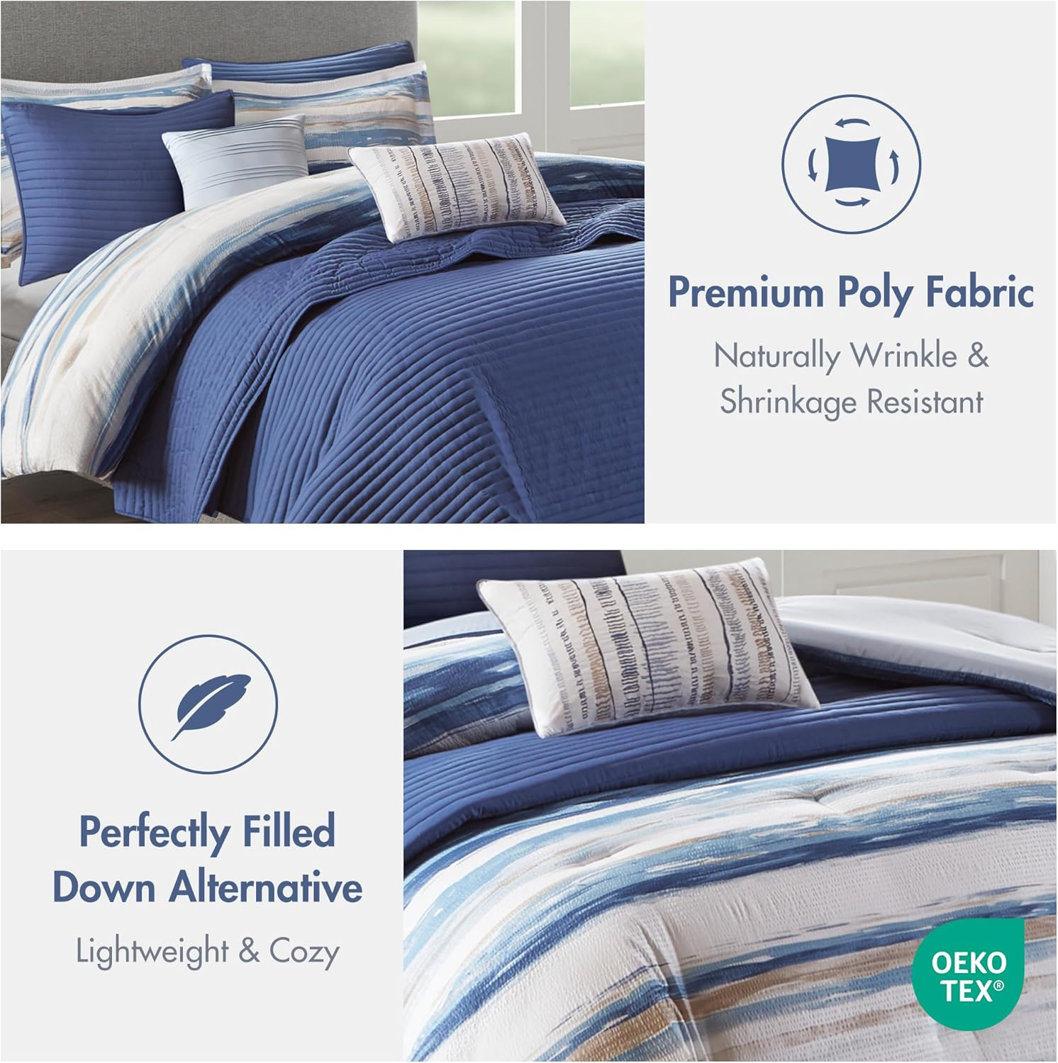 Madison Park Marina Comforter Quilt Combo Set - Modern Luxury Design, All Season down Alternative Bedding, Matching Shams, Decorative Pillows, King/Cal King(104"X92") Seersucker Blue 8 Piece image number 2