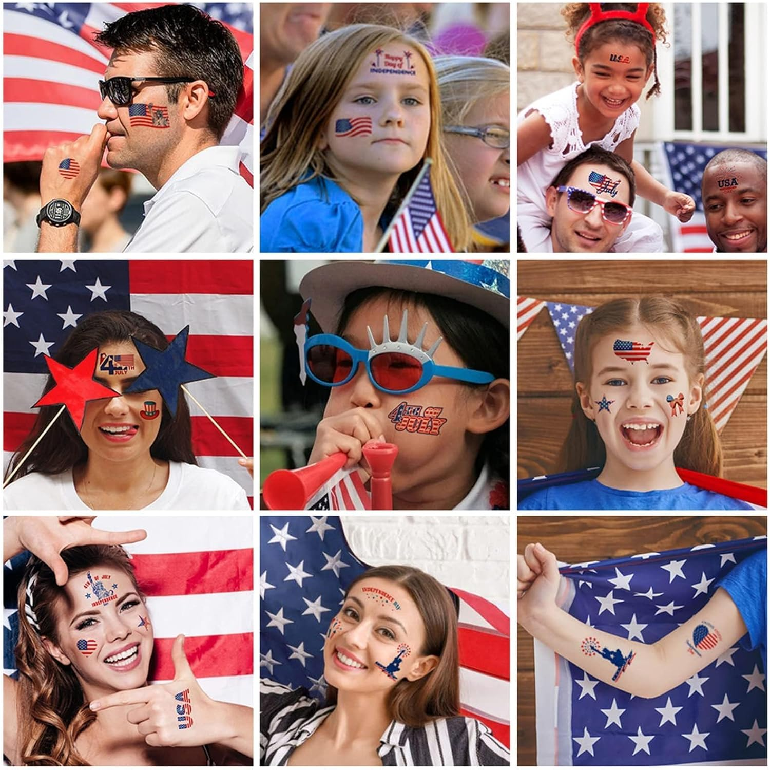 Aresvns Independence Day Temporary Tattoo, USA Flag Sleeve Tattoo, Red White and Blue Party Supplies, 4Th of July, Memorial Day, Labor Day Decorations Tattoos Patriotic Tattoos