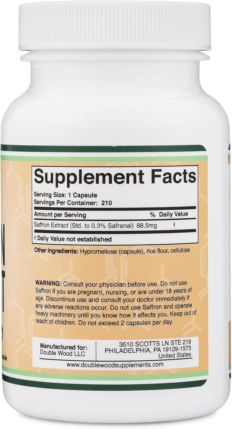 Double Wood Supplements Saffron Supplement - Saffron Extract 88.5Mg Capsules (210 Count) for Eyes, Retina, and Lens Health (Appetite Suppressant for Healthy Weight Management) By image number 3