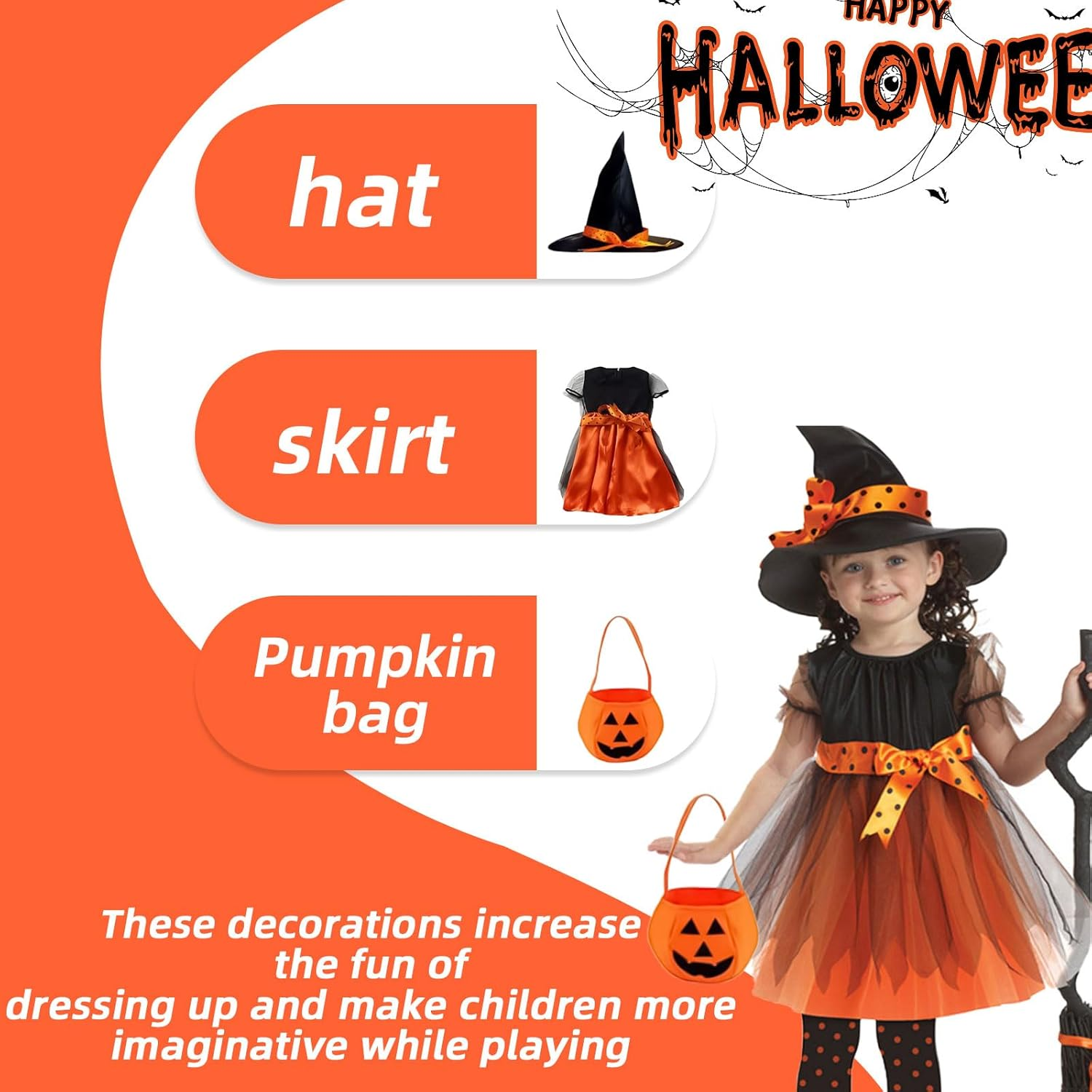 Halloween Witch Dress Children, Witch Costume Girls, Costume Witch Dress Girls with Hat for Halloween, Carnival, Cosplay Party (140) image number 2