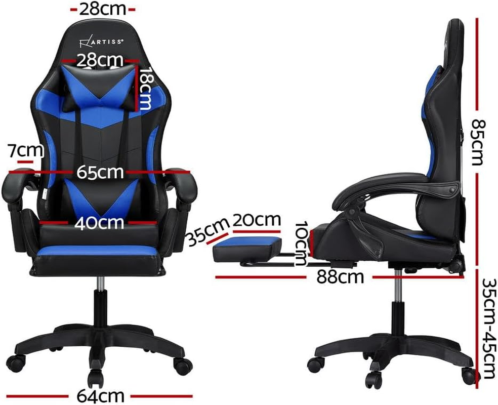 Artiss Massage Gaming Chair, PU Leather 6 Point 7 LED Ergonomic Office Computer Desk Recliner Chairs Armchair for Room Executive Home, with Retracted Footrest 360&deg; Rotatable Height Adjustment Blue image number 1