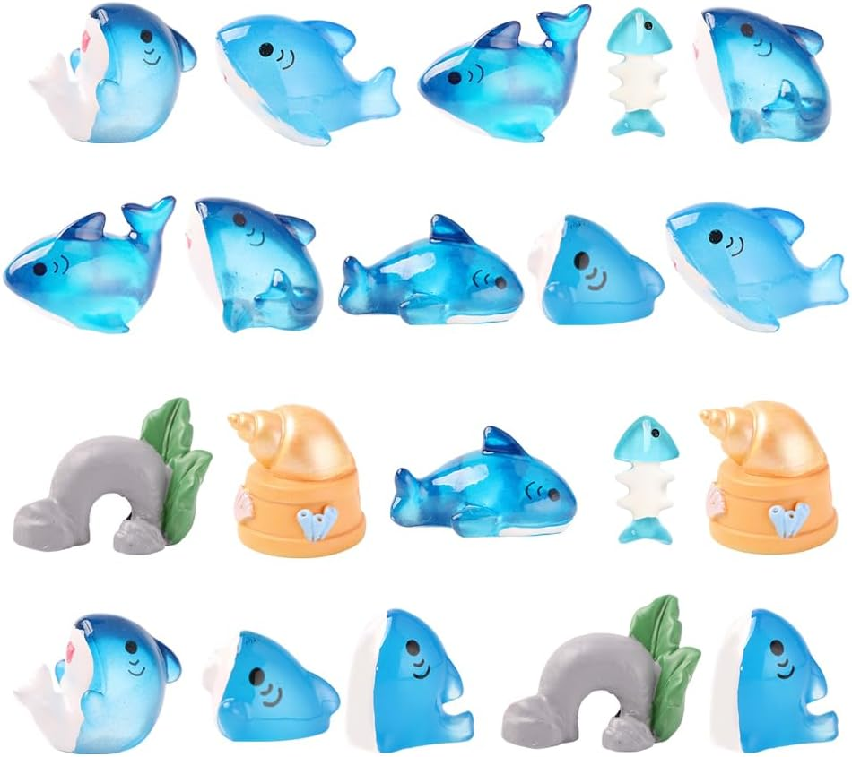 20Pcs Luminous Cute Shark Ornaments Aquarium Micro Landscape Naughty Shark Fish Tank Glow in Dark Resin Crafts Micro Landscape Accessories Mixed Color image number 3