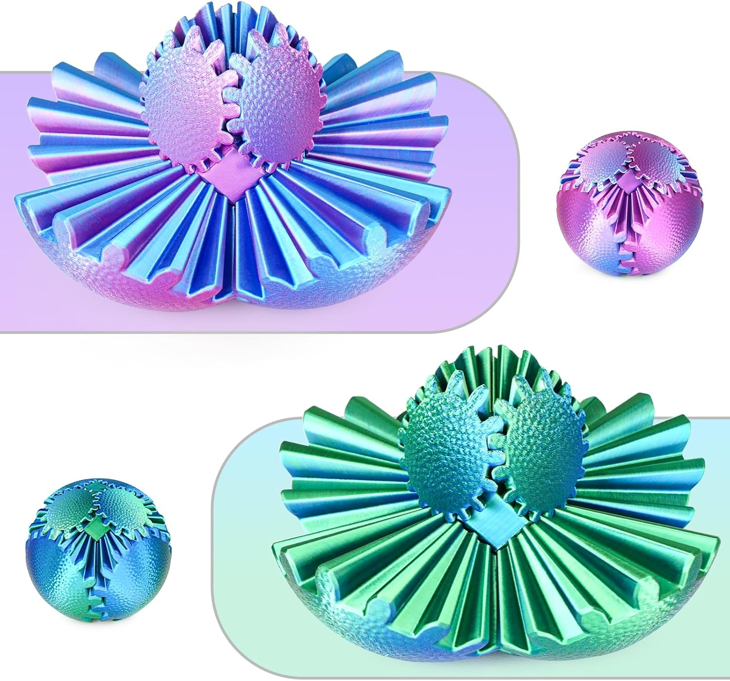 Gear Ball Fidget Toys Steampunk Gear Sphere Stress Relief Sensory Toys Autistic Kids Adults 3D Printed Unique Funny Gifts Birthday Christmas Stocking Stuffer Easter (Sunset Red, Dia. 8Cm )