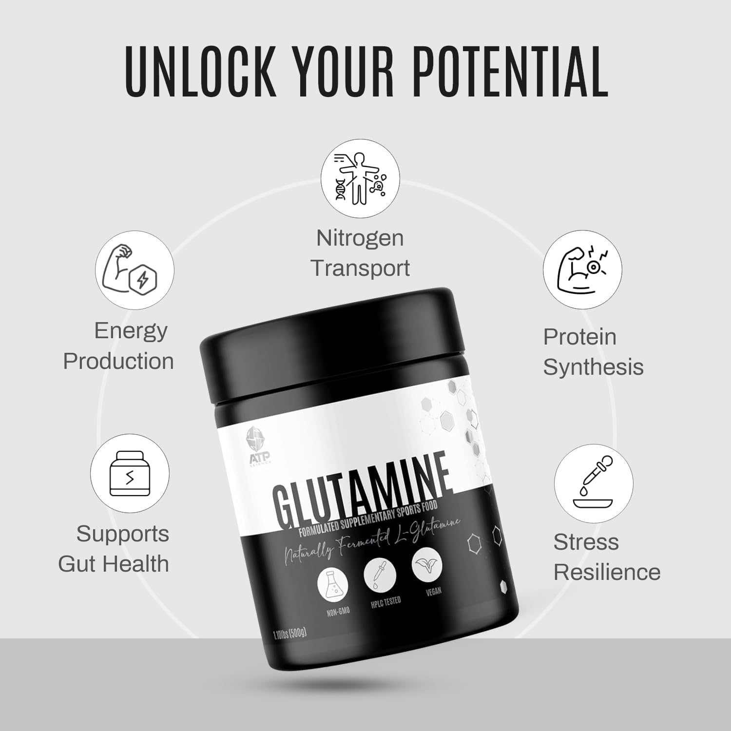 ATP Science L-Glutamine Pure Powder, Support Muscle Recovery and Immune System, Vegan, Gluten-Free, Gmo-Free, Sugar-Free, 500G image number 2