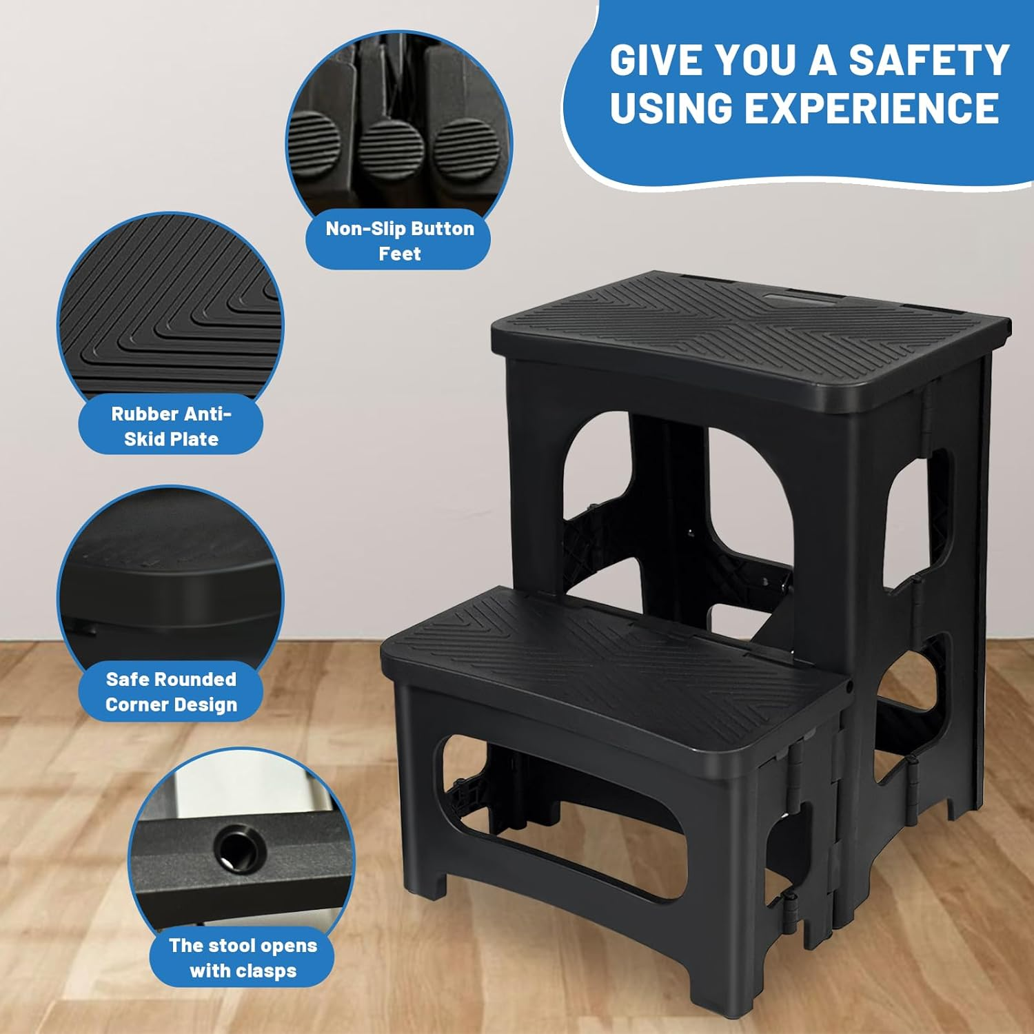 Folding 2 Step Stool, SAILESI Non-Slip Portable Fold Stools, Capacity of 300Lbs, Collapsible Footstool for Adults or Kids, Stepstool for Home Kitchen Bedroom Office Bathroom Toilet Potty Training image number 2